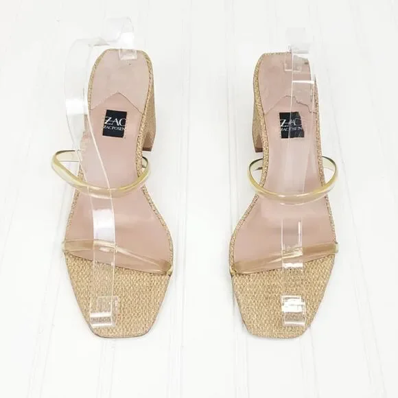 ZAC Zac Posen  US 9.5  Block Heels Saint Slide Sandals in Cashew Fabric - Picture 5 of 10